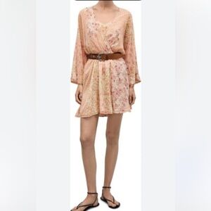 Mango Women’s Cuca Floral Leopard Mini Dress Pink/Cream size 2